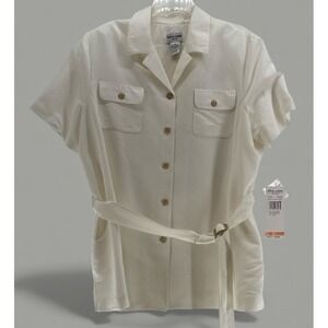 Alfred Dunner White Button Down Ivory Coast Jacket 18P Linen‎ Blend Beautiful